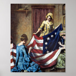 Póster Betsy Ross Cosechando la bandera estadounidense