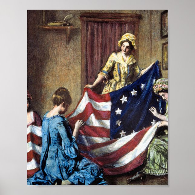 Póster Betsy Ross Cosechando la bandera estadounidense (Frente)