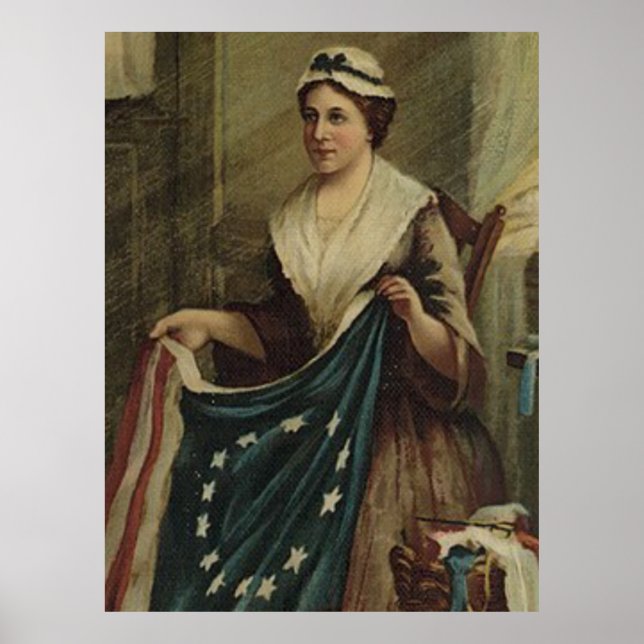 Póster Betsy Ross cosiendo la primera bandera estadounide (Frente)