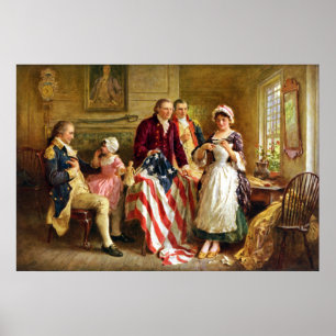 Póster Betsy Ross y general George Washington
