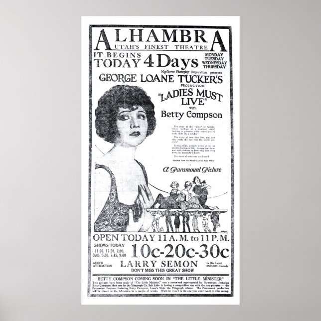 Póster Betty Compson 1922, poster de películas antiguas (Frente)