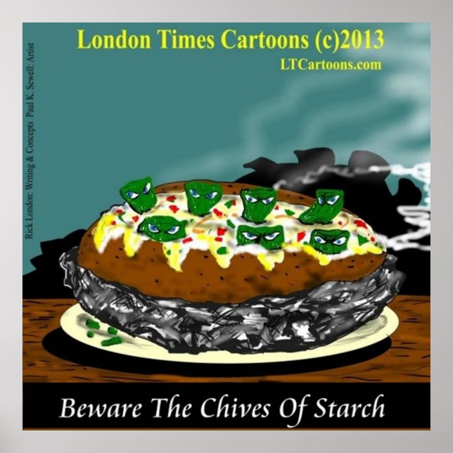 Póster Beware the Chives of Starch – Funny Foodie Cartoon (Frente)