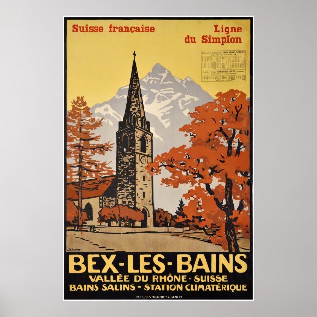 Póster Bex les Bains, Suisse Française, ligne du Simplon (Frente)