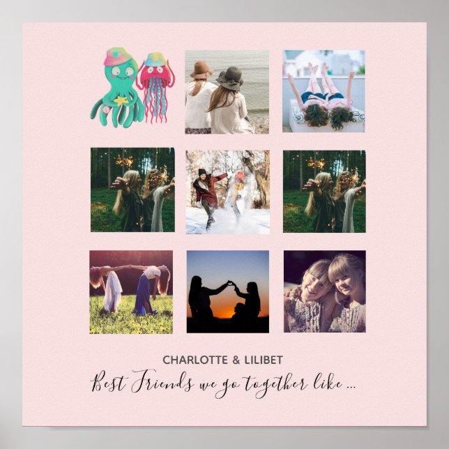 Póster BFF Collage de fotos Jellyfish Octopus Personaliza (Frente)