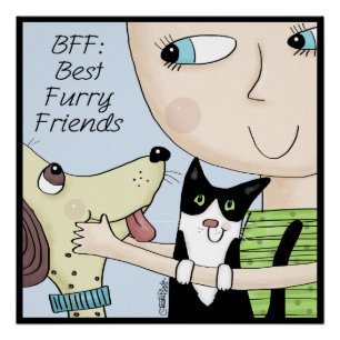Póster BFF: Mejor amigo-persona con perro y gato