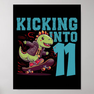 Póster Bi de T-rex Dinosaur Skateboarding de 11 años