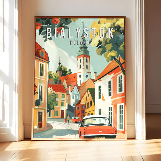 Póster Bialystok Poland Poster Art Print, City Retro Vint