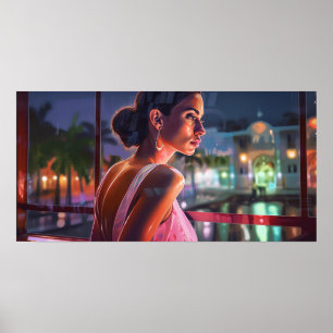 Póster Bianca esperando amigos en una cafetería