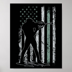Póster Biatlón Bandera Estadounidense Retro Skis Hombres 