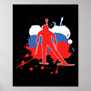 Póster Biatlonista de la bandera de Rusia - Biatlón ruso 