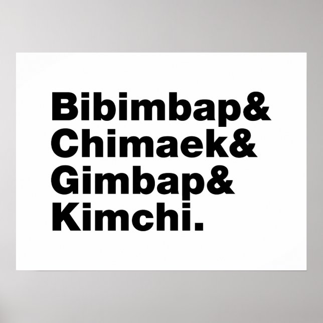 Póster Bibimbap y Chimaek, Gimbap y Kimchi. Alimentos cor (Frente)