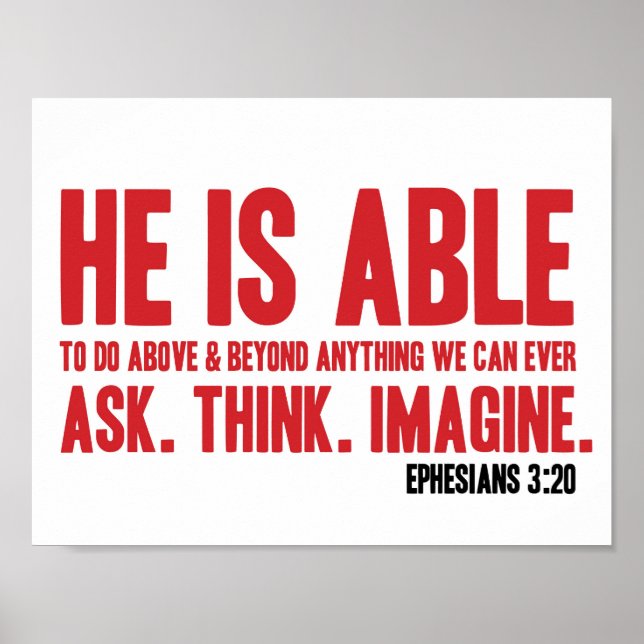 Póster Bible Poster Ephesians 3:20 He Is Able - Christian (Frente)