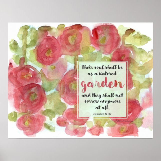 Póster Bible Scripture Jeremiah Pink Hollyhocks Garden (Frente)