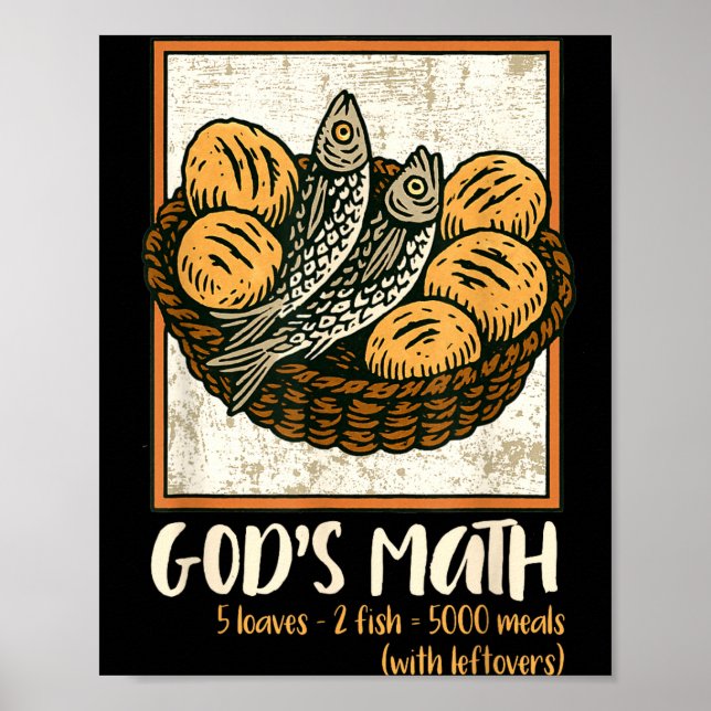 Póster Bible Verse Christian Jesus Fishes &amp; Loaves Go (Frente)