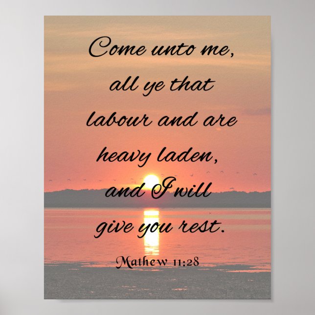 Póster Bible Verse, Mathew 11:28, Come unto me (Frente)
