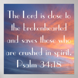 Póster bible verse Psalm 34:18 sunset
