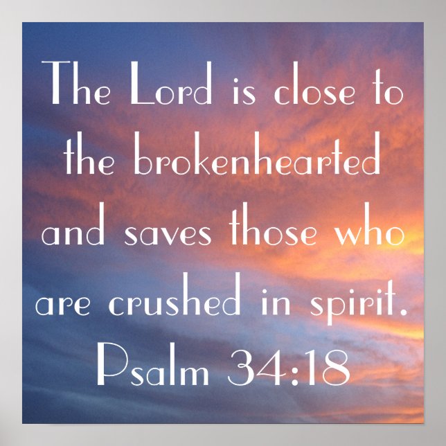 Póster bible verse Psalm 34:18 sunset (Frente)