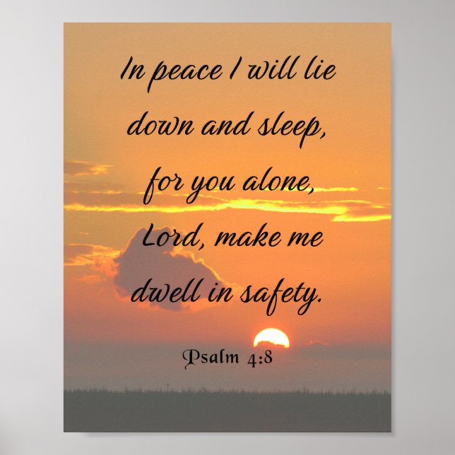 Póster Bible Verse, Psalm 4:8 (Frente)