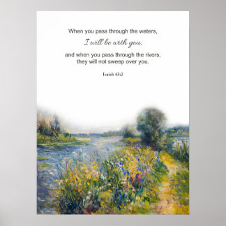 Póster Biblia cristiana Verse Isaiah 43:2 Río