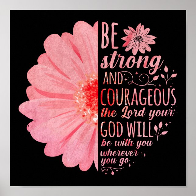 Póster Biblia cristiana versus Joshua 1:9 Flor (Frente)