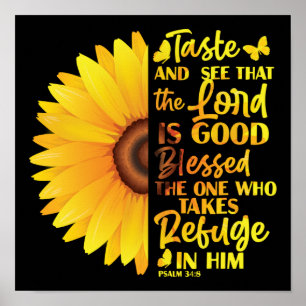 Póster Biblia cristiana versus Salmo 34:8 Flor de girasol