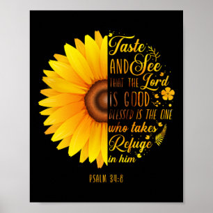Póster Biblia cristiana versus Salmo 34:8 Flor de girasol