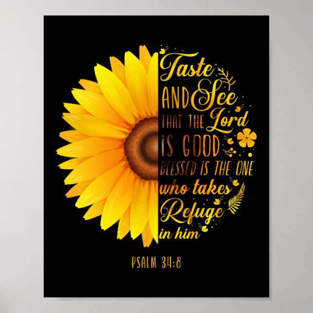Póster Biblia cristiana versus Salmo 34:8 Flor de girasol (Frente)