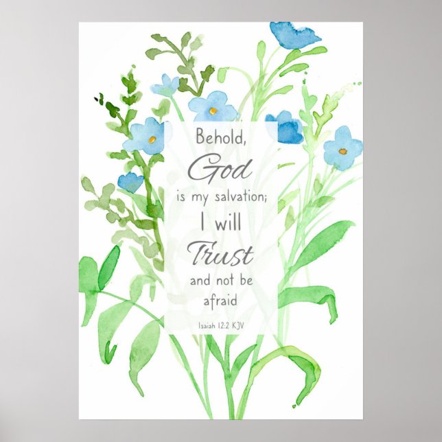 Póster Biblia de las Escrituras Verse Isaiah 12:2 Flores  (Frente)
