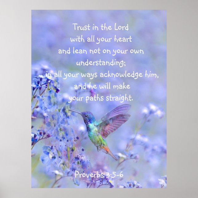 Póster Biblia Floral de Hummingbird Bird Blue Garden (Frente)