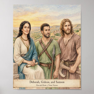 Póster Biblia KJV-Debora Gedeón Sansón-Héroes de Jueces