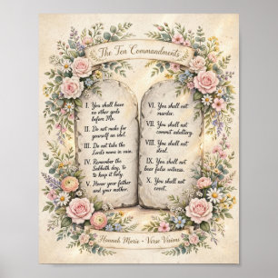 Póster Biblia KJV Floral Diez Mandamientos