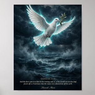Póster Biblia KJV-Génesis 8:11 Paloma Con Rama De Olivo