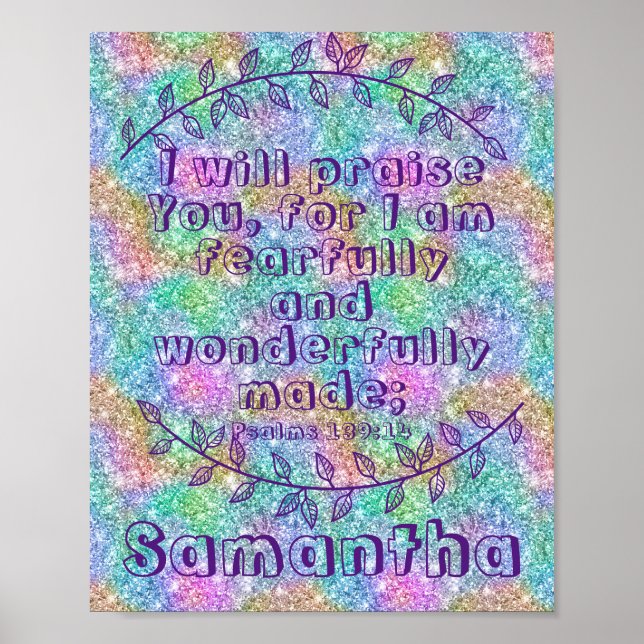 Póster Biblia Regalo Cristiano Verse Salm 139 14 Esparkli (Frente)