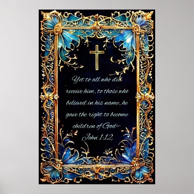 Póster Biblia Santa Cristiana Verse Juan 1:12 (Frente)