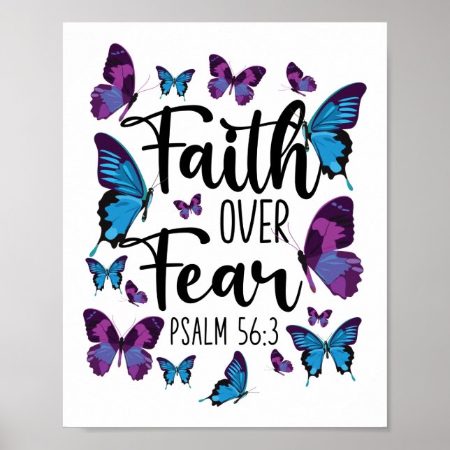 Póster Biblia Verse Faith Over Fear Psalm 56:3 Butterfly (Frente)