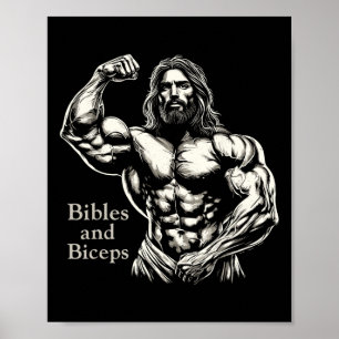 Póster Biblias Y Biceps - Cómnito Gracioso Jesús Gym W