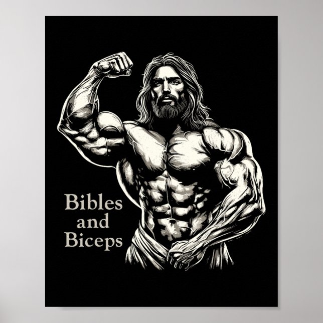 Póster Biblias Y Biceps - Cómnito Gracioso Jesús Gym W (Frente)