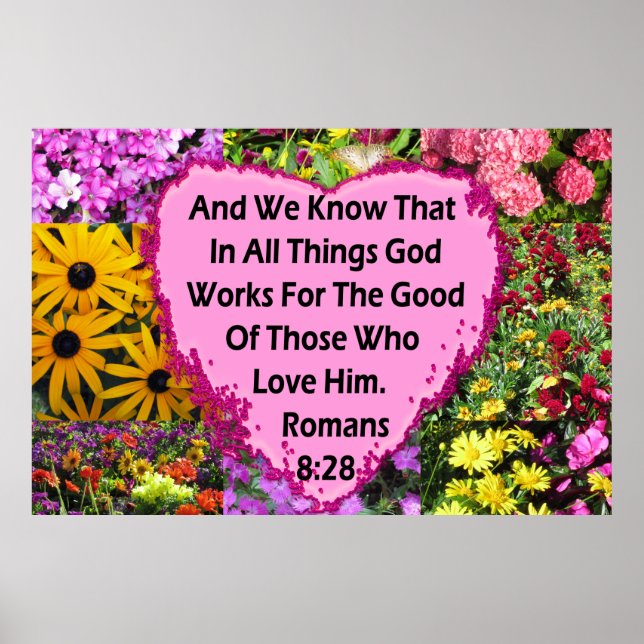PÓSTER BIBLIOSOS ROMANOS FLORALES 8:28 BIBLIA VERSE (Frente)