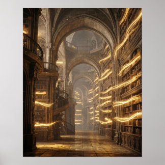 Póster Biblioteca Antigua de Luz Flotante