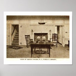 Póster Biblioteca, asilo de la playa, vintage de NJ