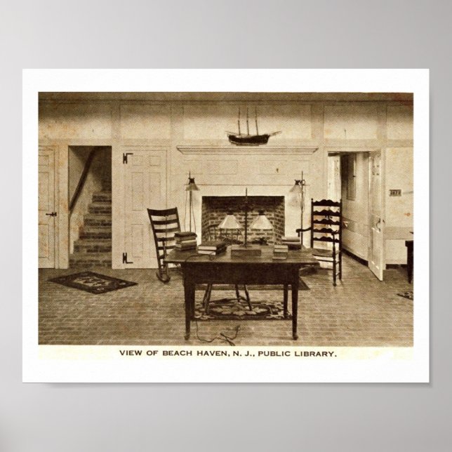 Póster Biblioteca, Beach Haven, NJ Vintage (Frente)