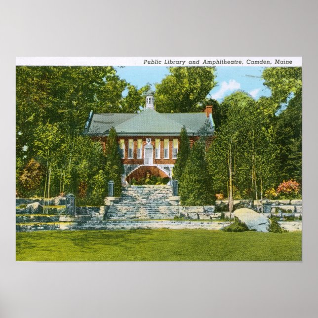 Póster Biblioteca, Camden, Maine Vintage (Frente)