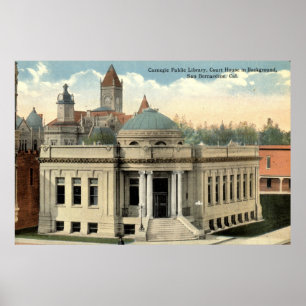 Póster Biblioteca Carnegie San Bernardino CA Vintage c191