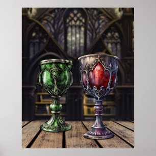Póster Biblioteca del Castillo del Goblet Rojo Gótico Med