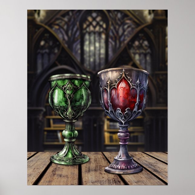 Póster Biblioteca del Castillo del Goblet Rojo Gótico Med (Frente)