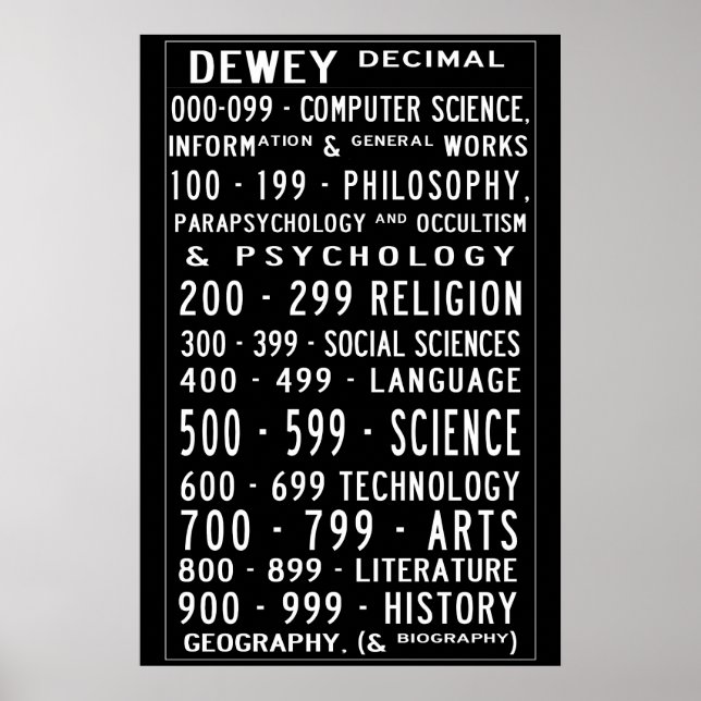 Póster Biblioteca doméstica pequeña Busroll decimal Dewey (Frente)
