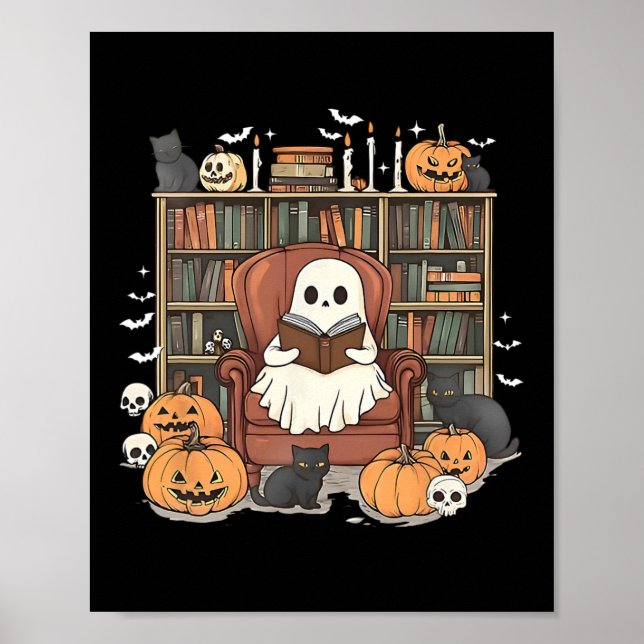 Póster Biblioteca fantasma Halloween Libro de lectura Lov (Frente)