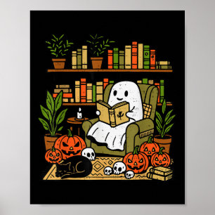 Póster Biblioteca fantasma leyendo libros bibliotecarios