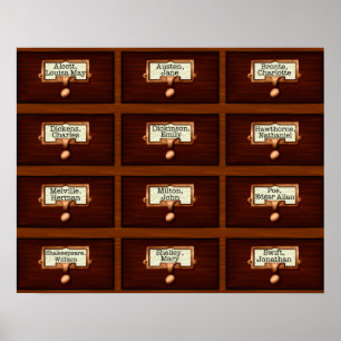 Póster Biblioteca Libros Catálogo de tarjetas de madera D