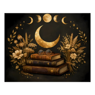 Póster Biblioteca Mística Dorada & Arte Boho de Luna Botá